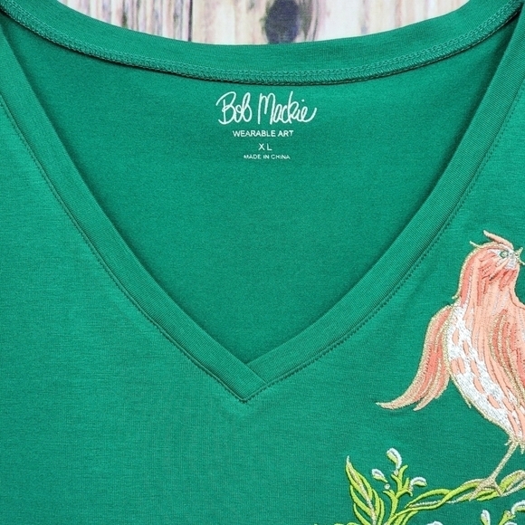 Bob Mackie Embroidered Song Bird V-neck Knit Top - Picture 3 of 11